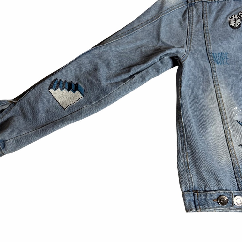 Carbon Screenprinted Graphic Denim Jacket | Light Wash | Size Small - Picture 9 of 14